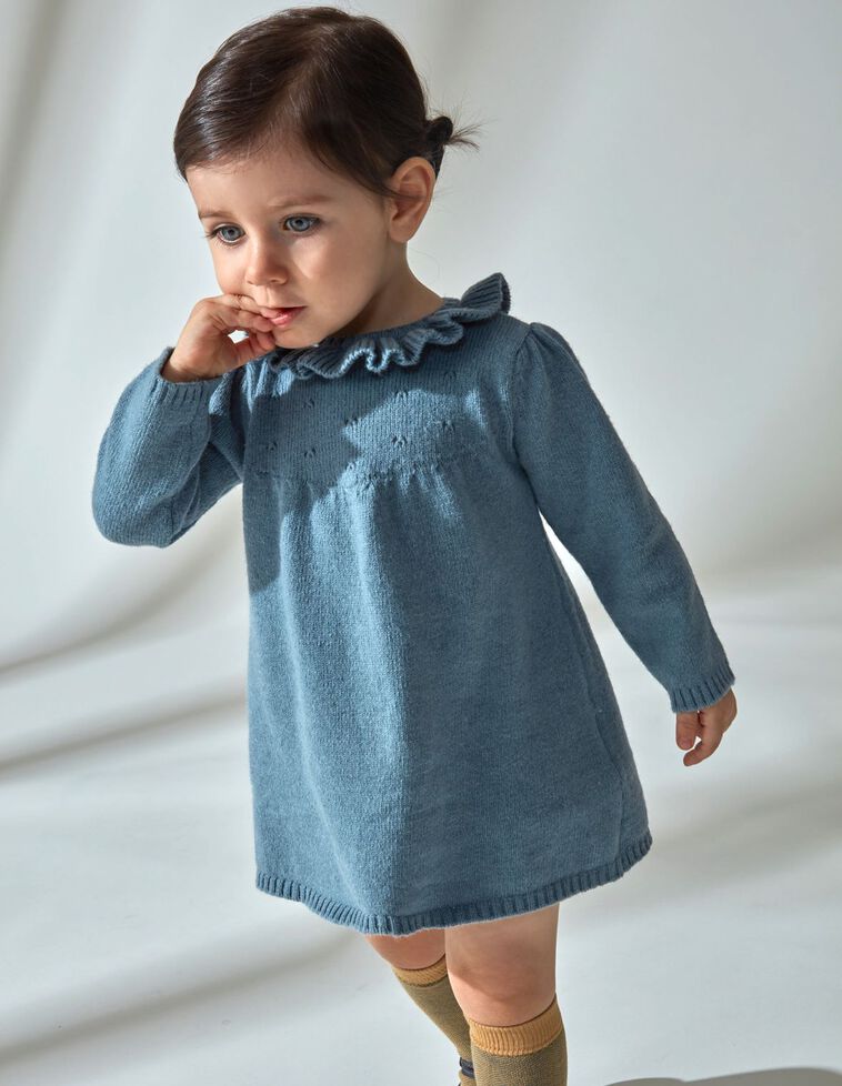 Vestito in maglia colletto a balze verde